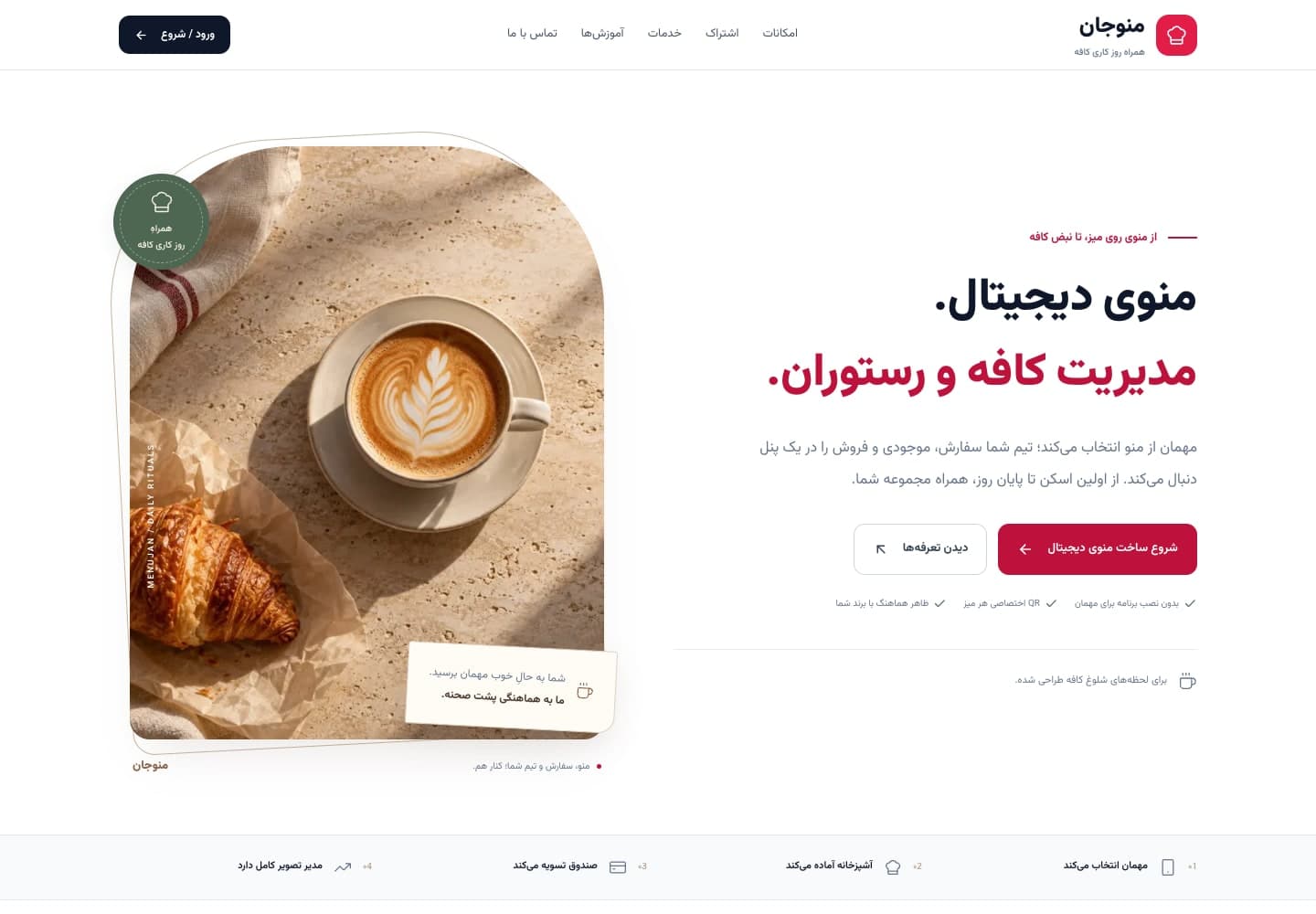 منوجان — منوی دیجیتال و مدیریت کافه — صفحه اصلی